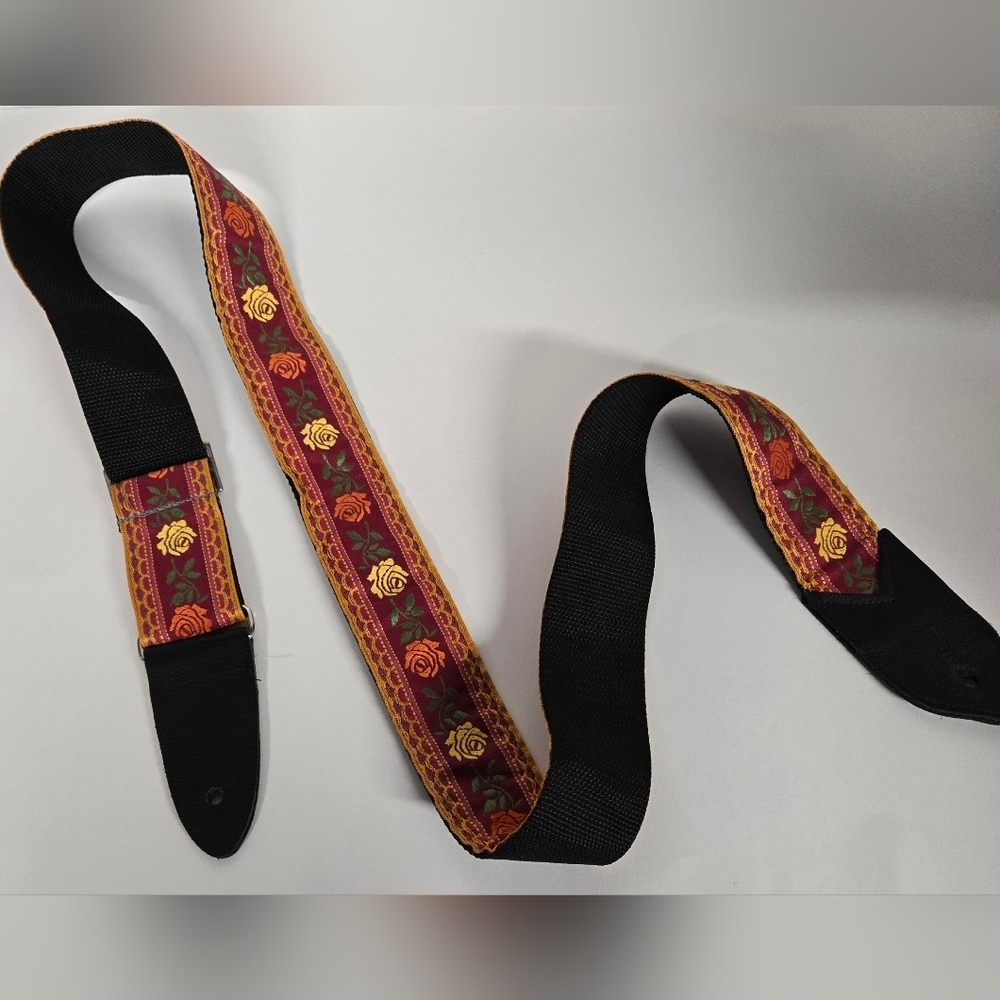 Guitar Strap Floral Embroidered Canvas Leather Adjustable